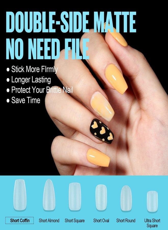 توميكا أطراف أظافر قصيرة على شكل نعش من توميكا، 450 قطعة، أطراف أظافر جل ناعمة مُشكّلة مسبقًا، أظافر أكريليك مزدوجة الجوانب غير لامعة، تغطية كاملة، تُضغط على الأظافر أو تُستخدم في مانيكير تمديد الأظافر - Image 4